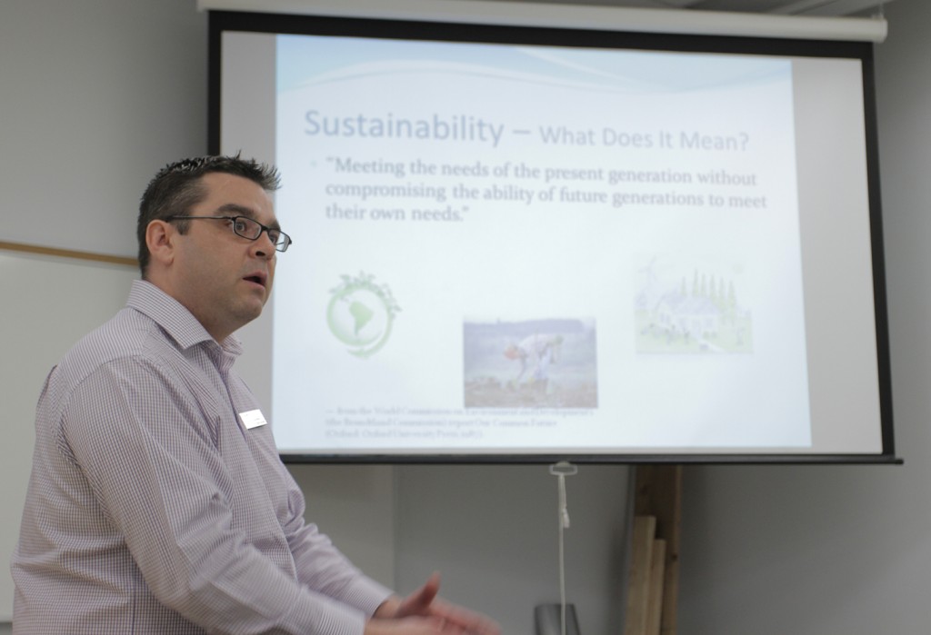 Photo: Stephen Murphy leading a workshop about integrating sustainability